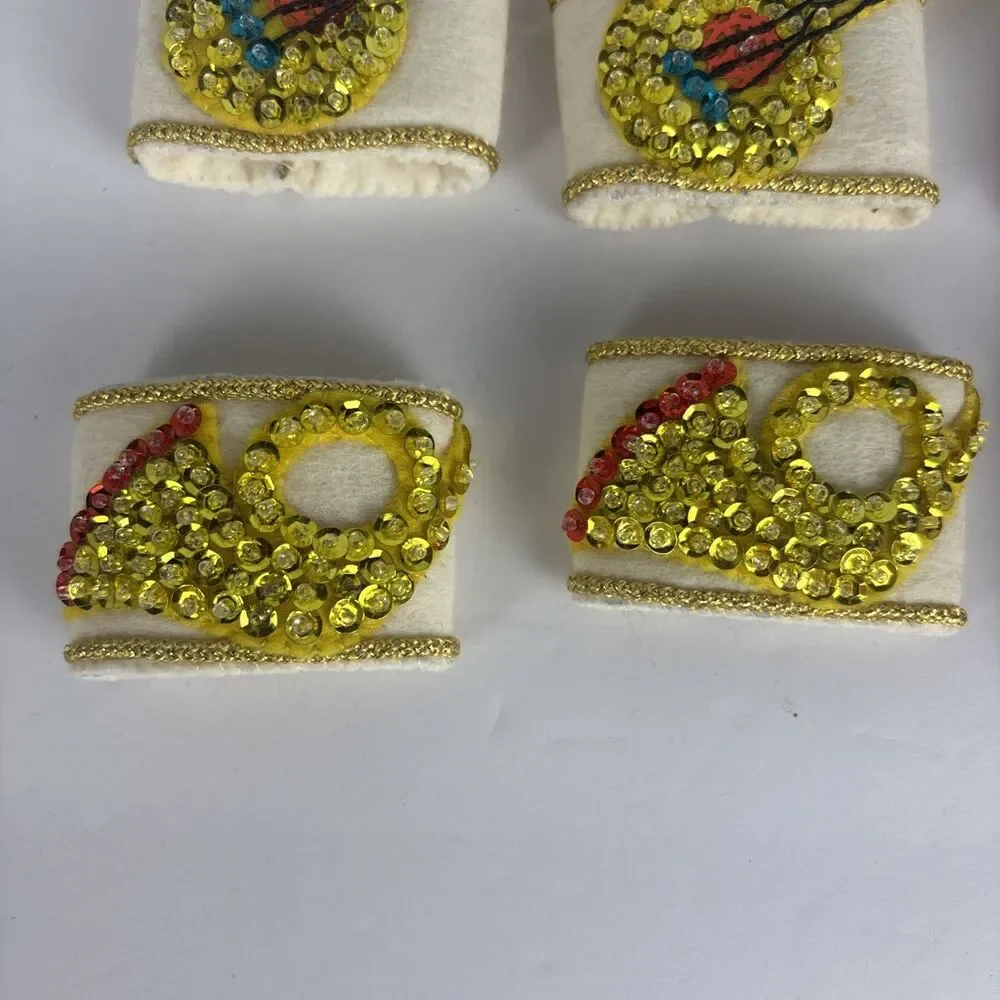 Vintage Homemade Christmas Napkin Rings Set of 8 Musical Instruments Sequins